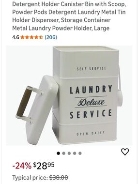White 'Laundry Deluxe Service' Metal Detergent Canister with Scoop